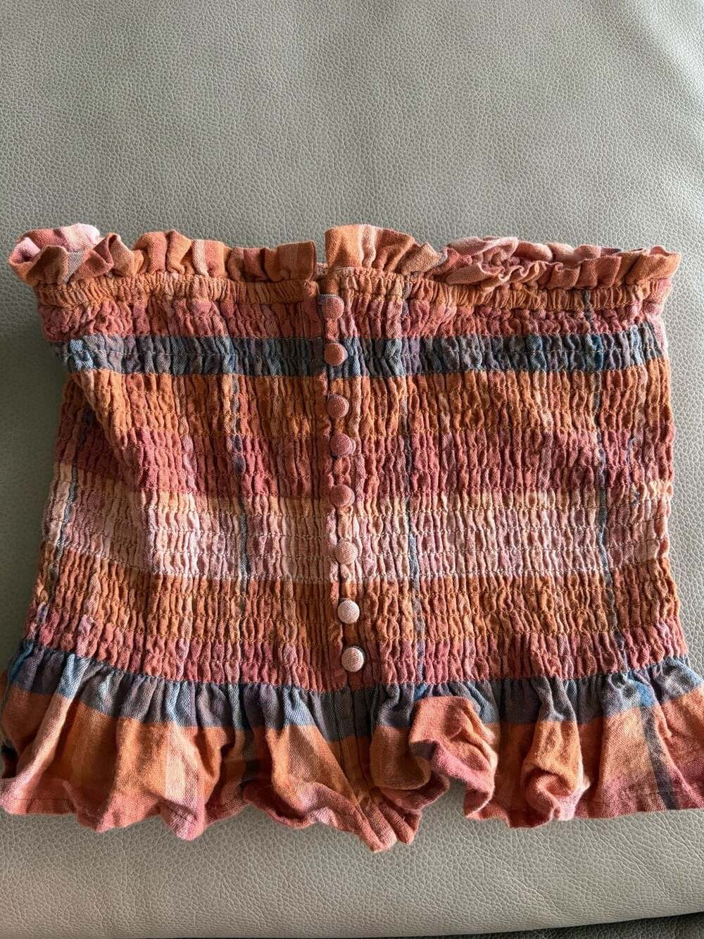 American Eagle Smocked Plaid Button-Front Tube Top